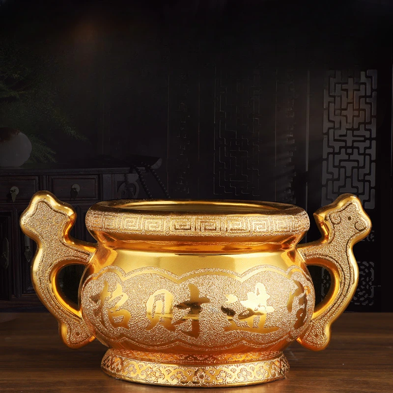 Ceramic Ruyi Doubles Ear Stove Indoor, temple, offering ornaments Double sided pattern sand gold incense burner