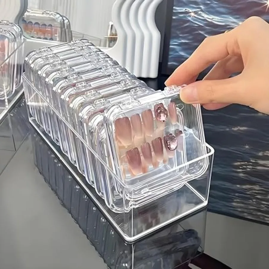 Caja de almacenamiento transparente para uñas, contenedor con cinta de doble cara para decoración de uñas, salón en casa, suministros de negocios transparentes, 12 Uds.