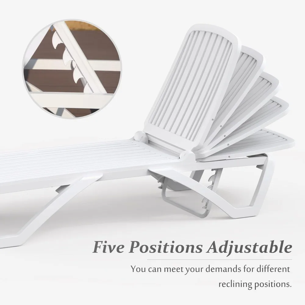 Espreguiçadeira externa de alumínio ajustável com mesa, espreguiçadeira de plástico resistente às intempéries para pátio e relaxamento de jardim