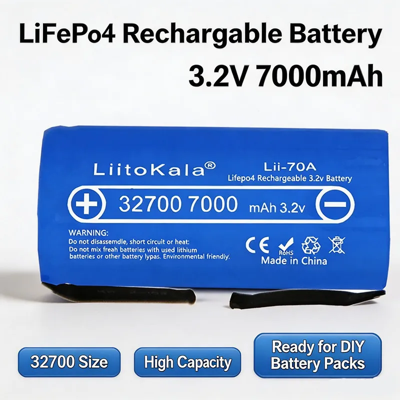 32700 LiFePO4 Battery Cell 3.2V 7000mAh Rechargeable Lithium Battery with Nickel Sheets for E-Bike Power Tools DIY Solar Pack