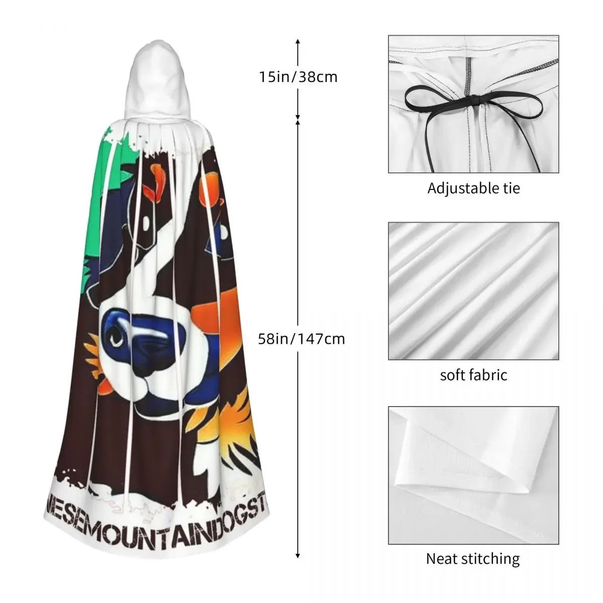

Bernese Mountain Dog Art Long Hooded Cloak Witch Medieval Costume Cosplay Cape HalloweenVampire Adult Unisex