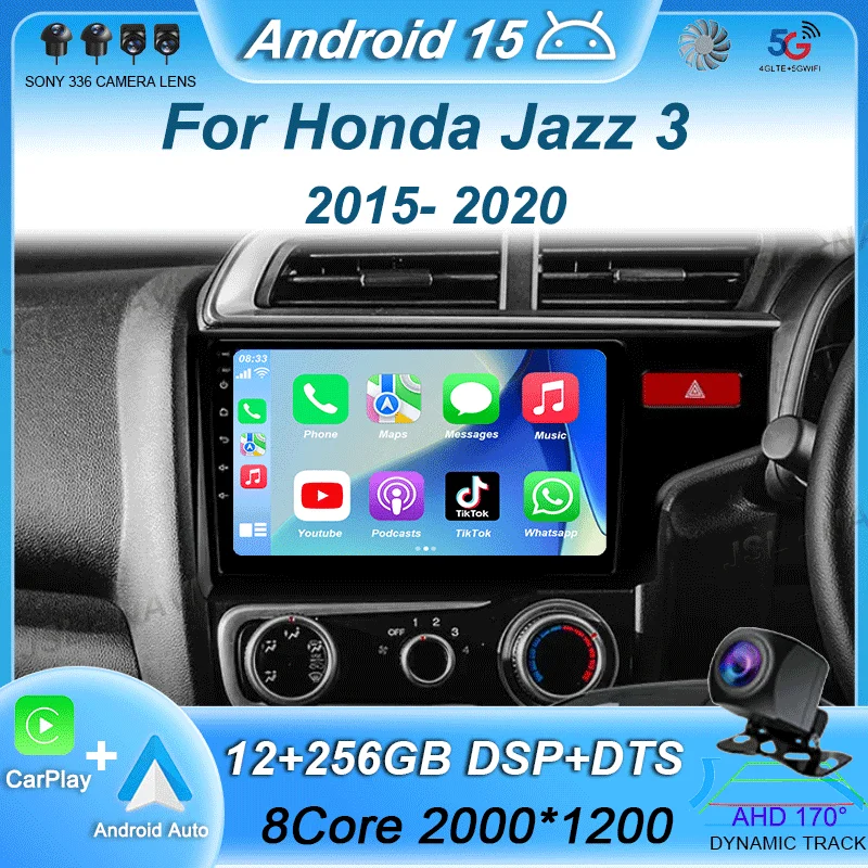 

Android 15 Car Radio Carplay Auto GPS For Honda Jazz 3 2015 - 2020 Fit 3 GP GK 2013-2020 QLED Multimedia Video Player Navigation