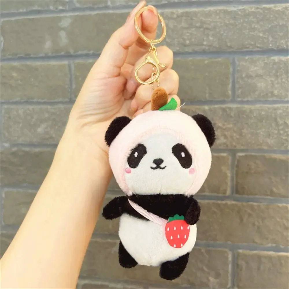 Wedding Party Fluffy Fruit Panda Doll Keychains Pompom Stuffed Animal Plush Keychains Kawaii Cartoon Panda Keyrings Backpack Bag