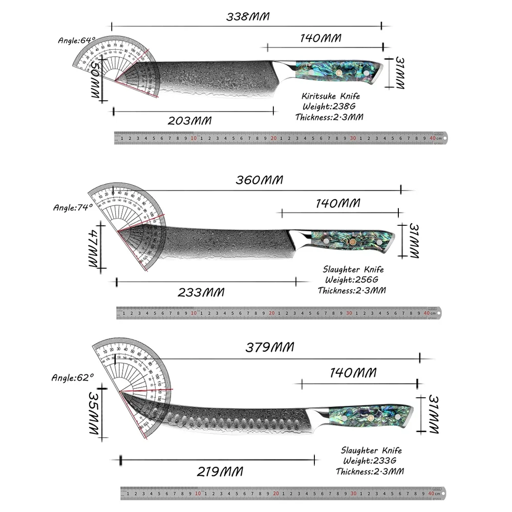 Damascus Steel Set Damascus AUS10 Chef Knife With Exquisite Shell Abalone Handle Japanese Santoku Chef Knives