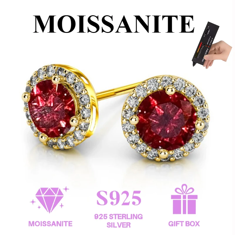 

Классические серьги-гвоздики из 100% муассанита 925 пробы с рубином 6,5 мм, круглые серьги-гвоздики с ореолом и белыми бриллиантами, ювелирные изделия