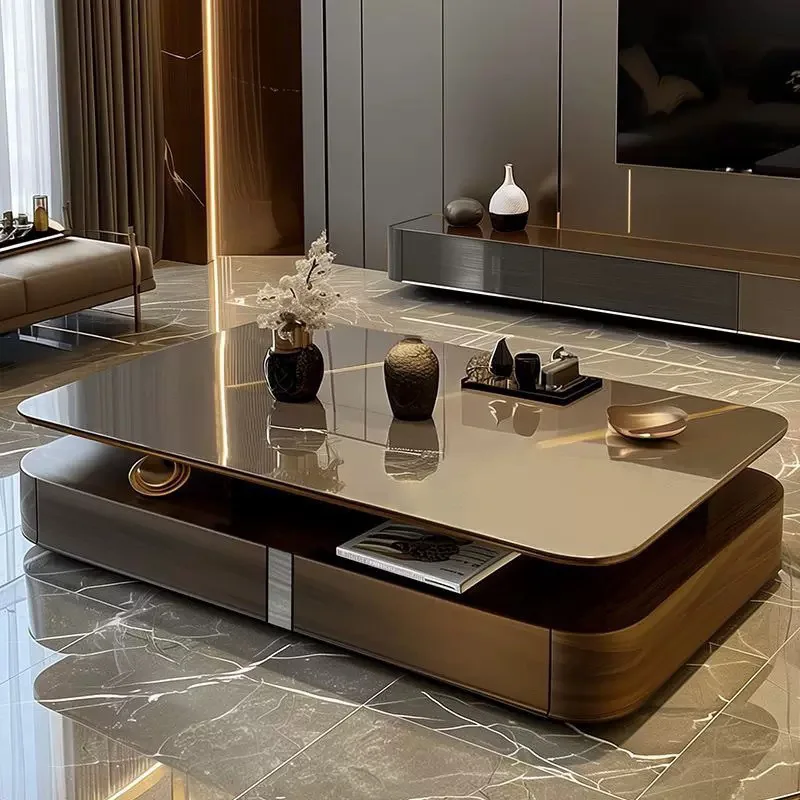 

Light luxury Italian living room tempered glass coffee table TV cabinet new advanced combination