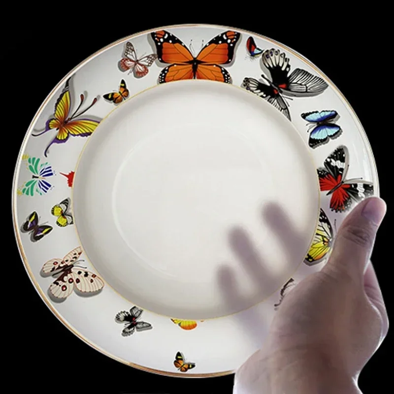

Блюдо с узором бабочки из костяного фарфора и димсам, тарелка для свадебного банкета в отеле, набор обеденных блюд для хлеба, керамические тарелки для торта с маслом и сыром
