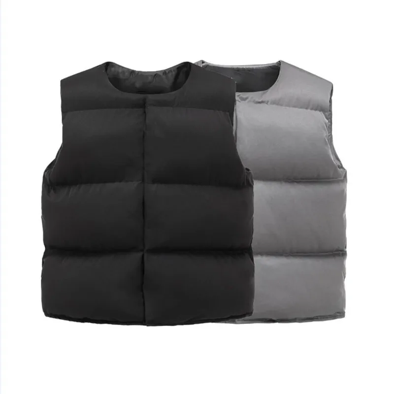 Parkas Vest Men Solid Short Jacket Sleeveless Vests Waistcoat Round Neck Single Breasted Y2k Streetwear Work Thick Autumn Winter