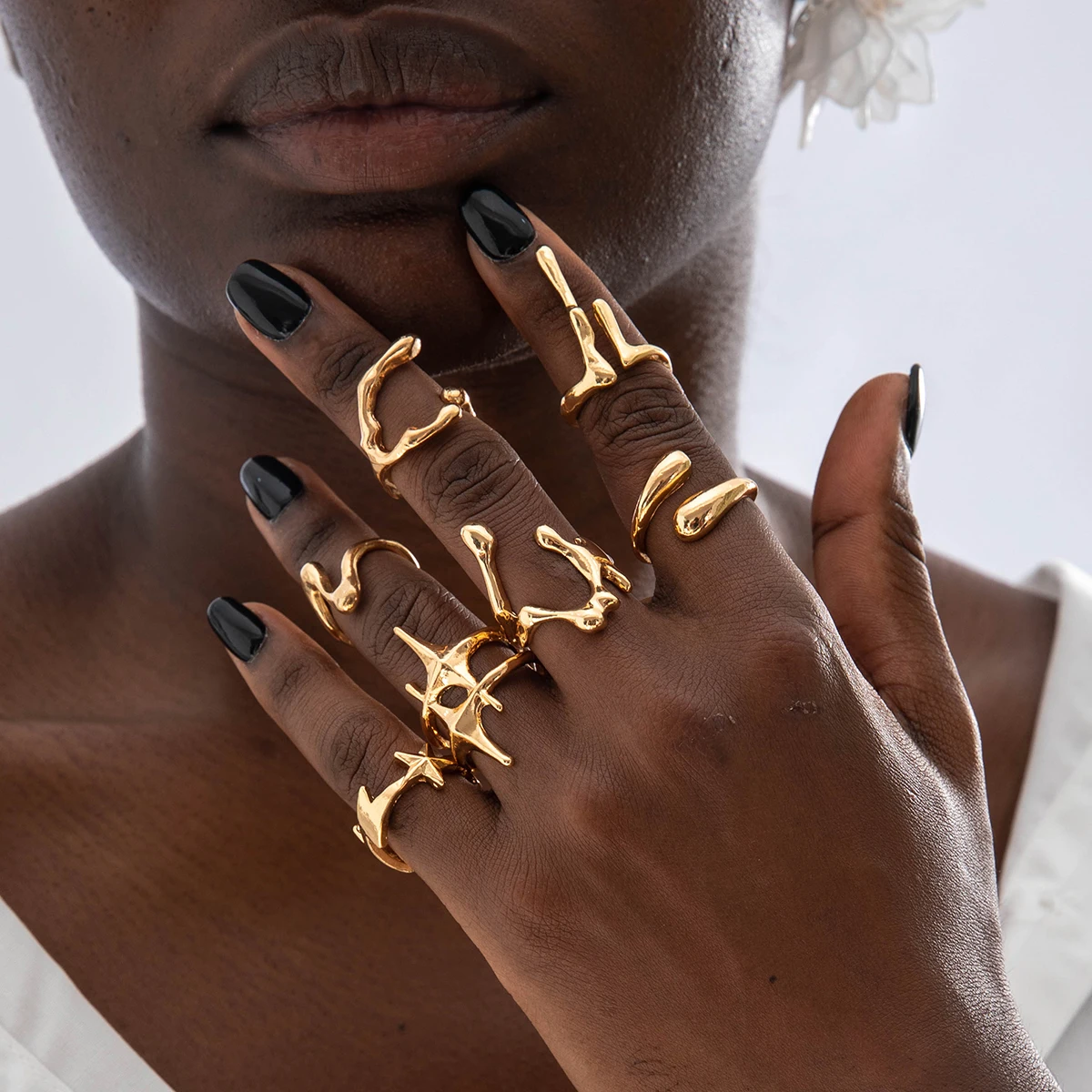 Docona Fashion Elegant Stacking Gold Colour Rings Geometric Design Ring Set Accessories Daily Festival Party Gifts 27910 image 4