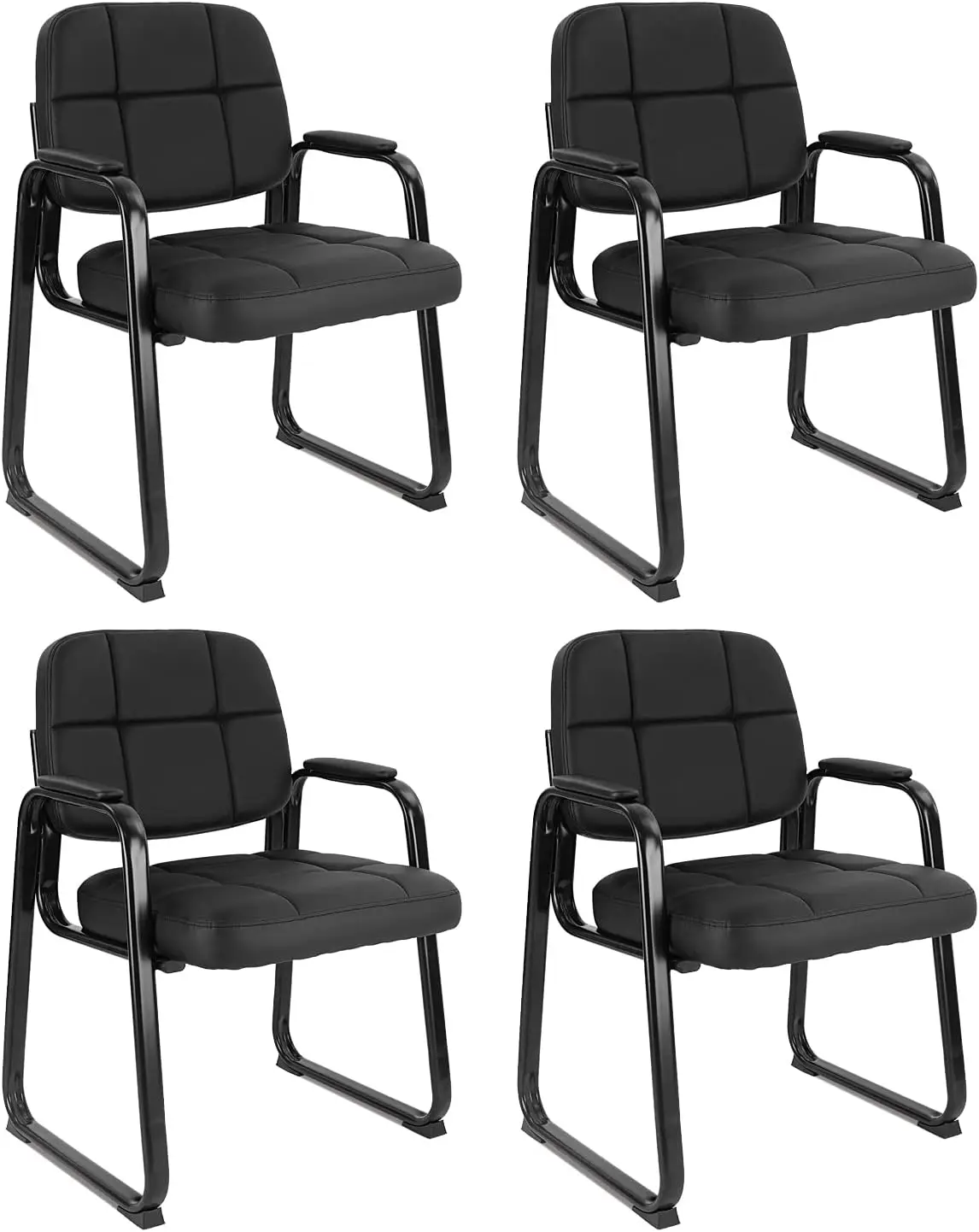 

Waiting Room Guest Chair with Bonded Leather Padded Arm Rest for Office Reception and Conference Desk Black with Sled Ba