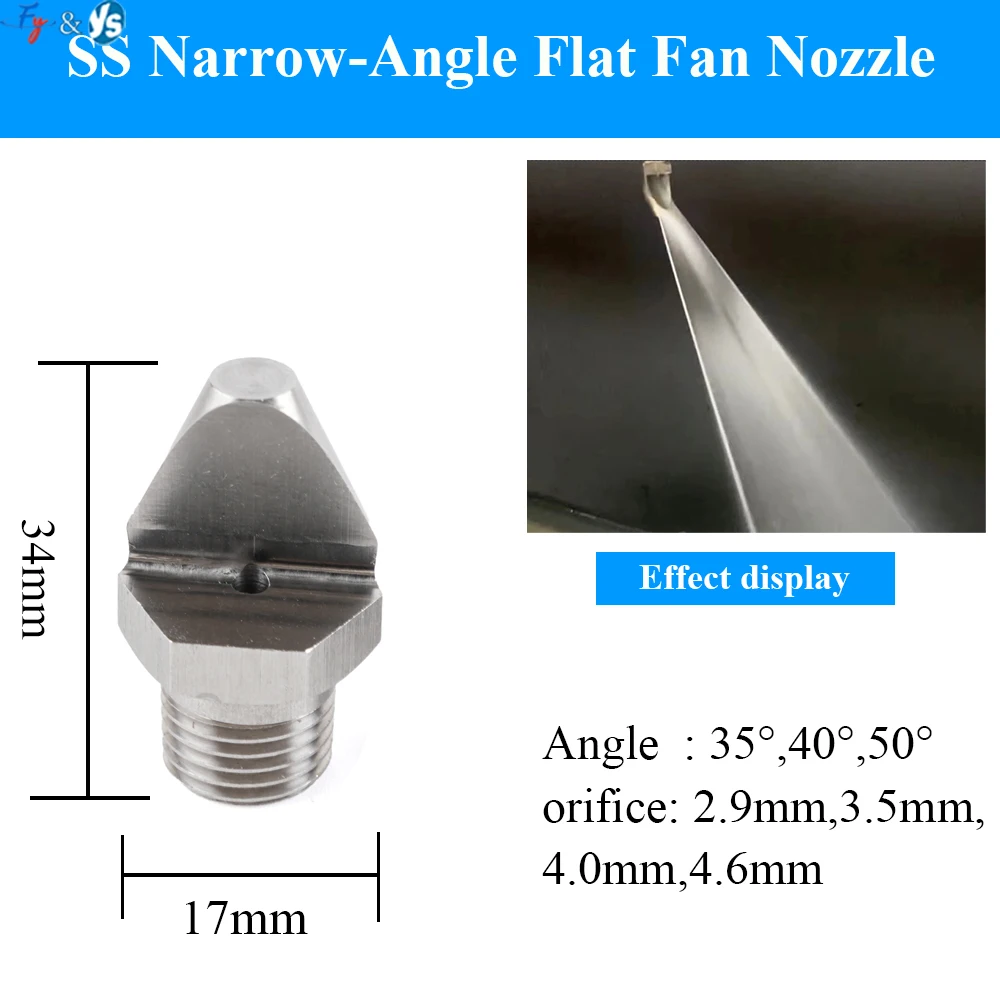 304 SS V-Type Narrow Angle Fan Spray Nozzle High Impact Industrial Cleaning Head 1/8