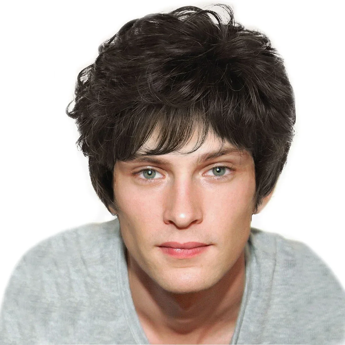 باروكات صناعية قصيرة مجعدة للرجال شعر بني داكن مع غرة رجل أسود تصفيفة الشعر الطبيعي شعر مستعار للرجال كوسبلاي يومي للأب