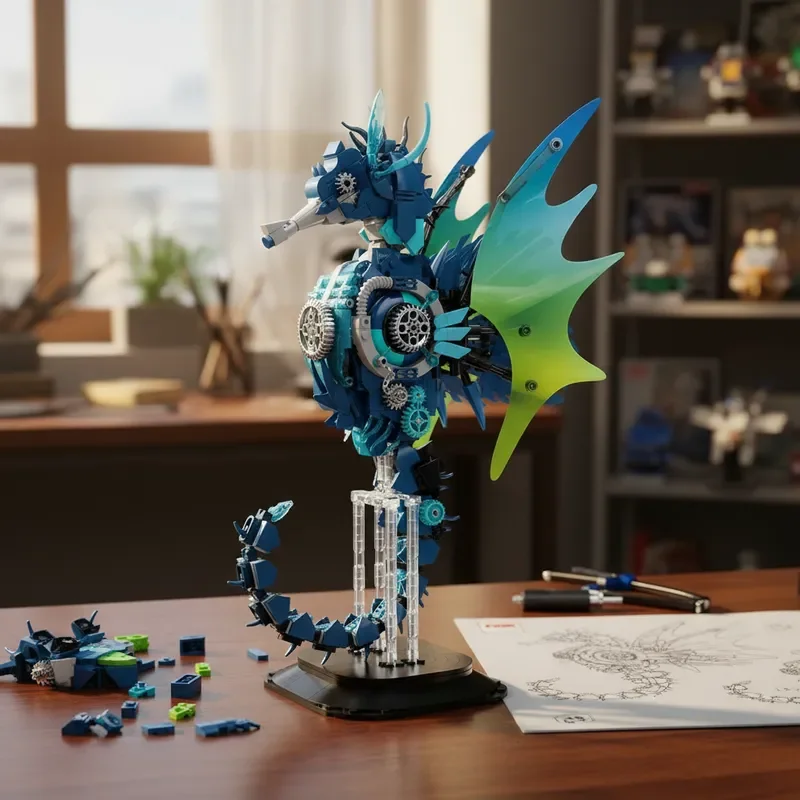 2025 기계식 해마 모델 조립 키트 해양 동물 MOC 조립 브릭 장난감 어린이 생일 할로윈 크리스마스 선물