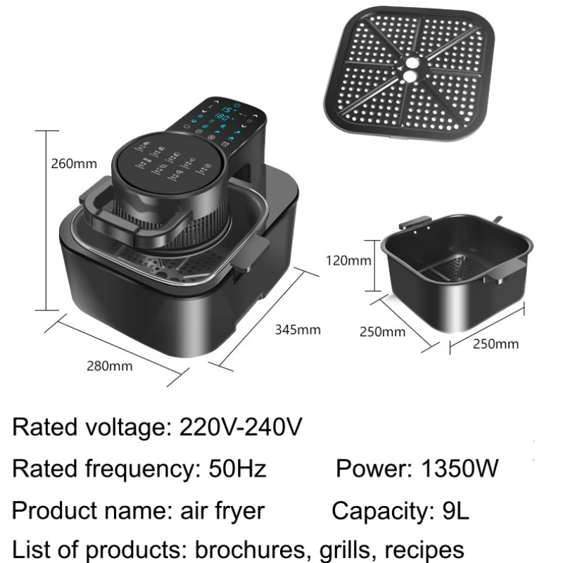 Freidora de aire Visual para el hogar, gran capacidad, 9L, horno inteligente automático, máquina integrada de patatas fritas