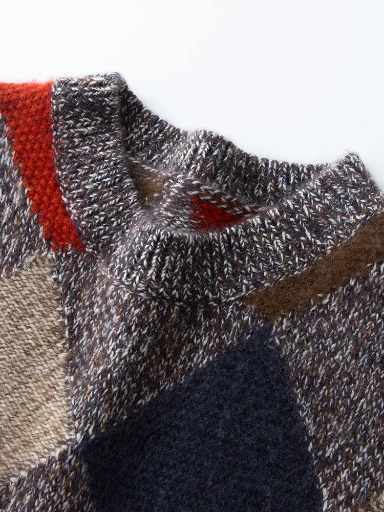 Addonee outono inverno feminino 100% camisola de caxemira argyle jacquard estilo preppy o-pescoço pulôver grosso macio malhas de caxemira