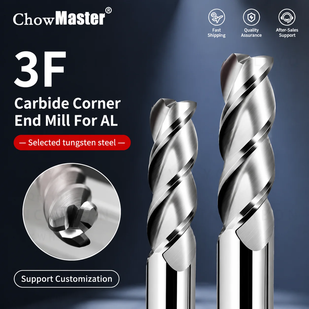 3 Flute Carbide Corner Radius End Mill R0.5 R1 R2 R3 Bullnose CNC Tungsten Steel Router Cutter For Aluminum Milling