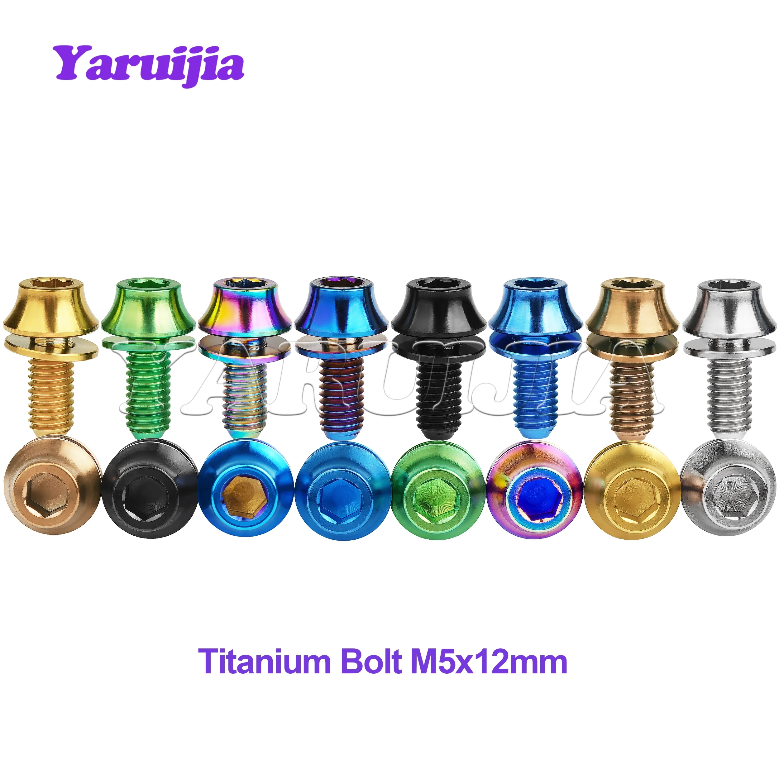 Yaruijia Titanium Bolt M5x12mm Hex Head Screw with Washer for Bicycle Water Bottle Cage Hex Bolts Water Bottle Holder