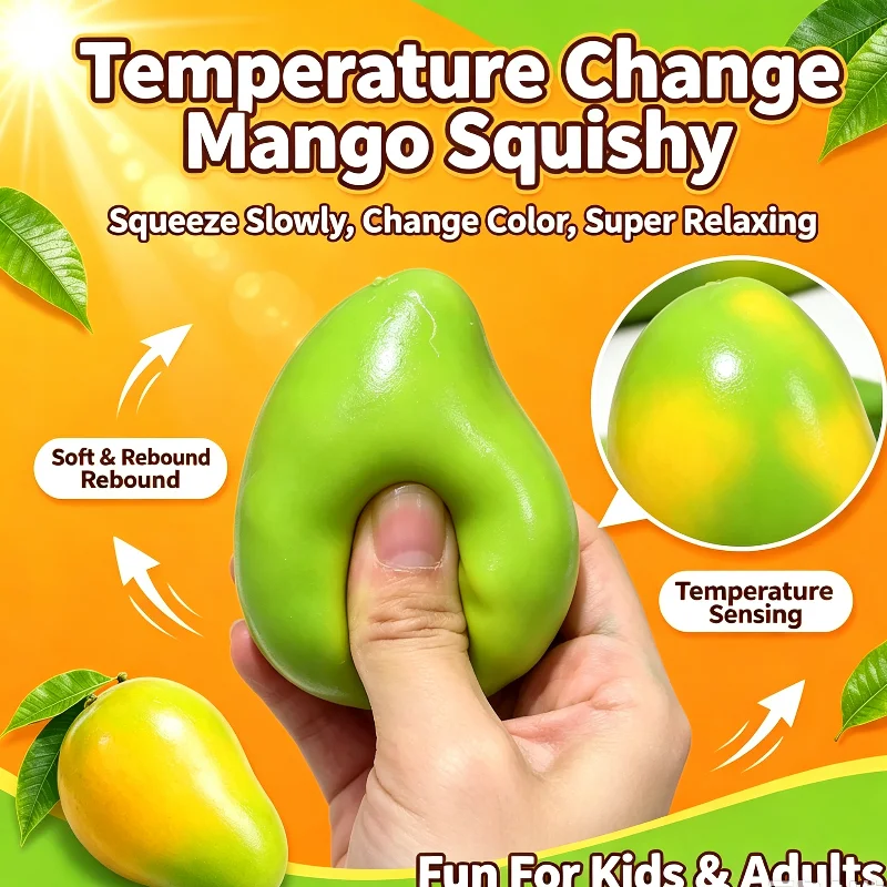 Color Changing Mango Squishy Fidget Ball Handmade Crispy Crunchy ASMR Sensory Squeeze Toy Temperature Activate Stress Relief Toy