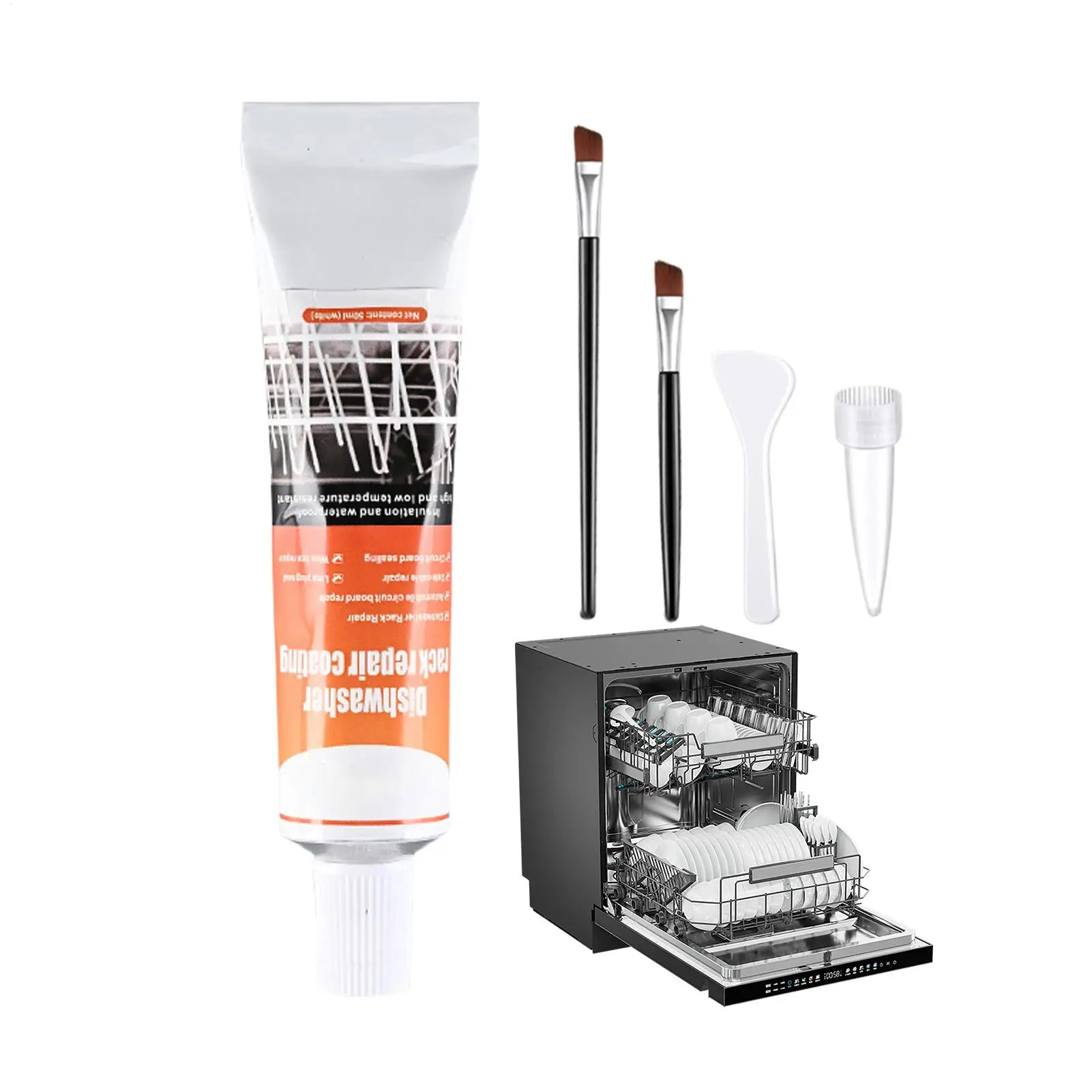 Kitchen Dishwasher Repair Kit for Racks Rust 50ml Coating Long-Lasting Adhesive with 2 Brushes Dishwasher Rack Repair Gel