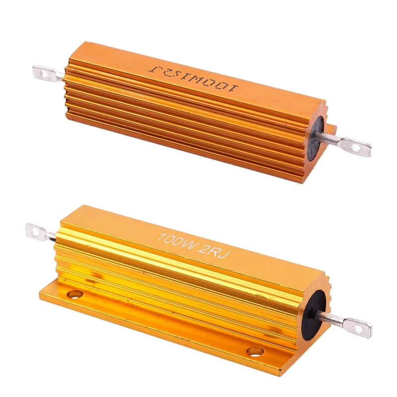 2X Gold Aluminum Clad Power Resistor Resistance 100W, 1 Ohm 1R & 2 Ohm 2R