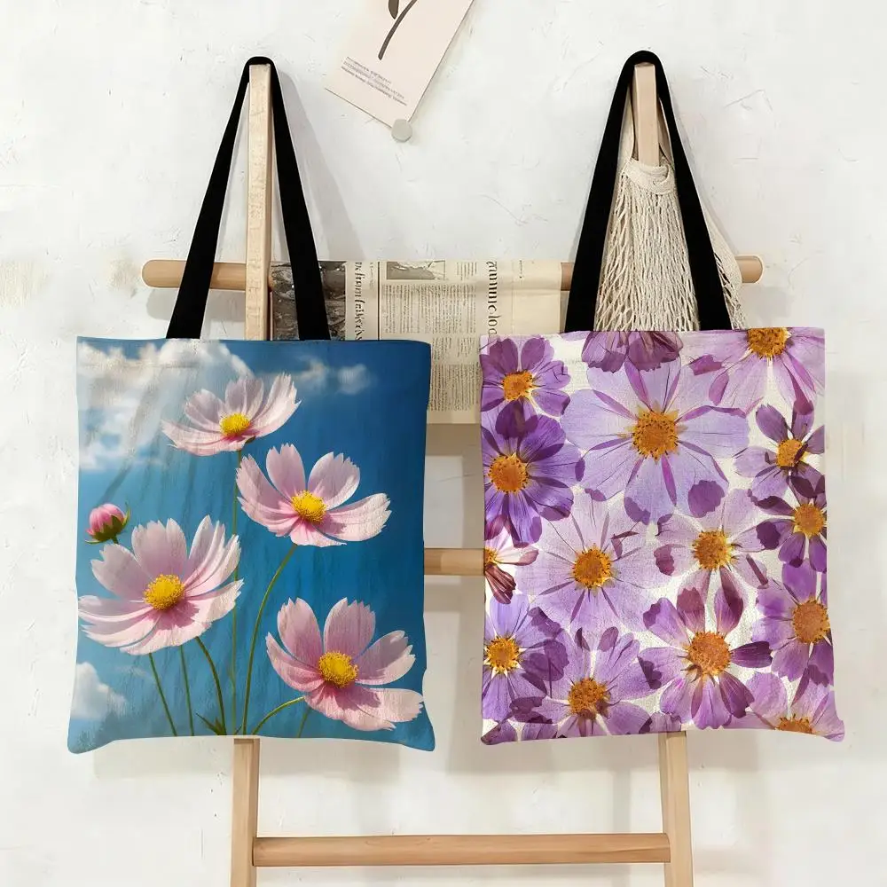 

Cosmos Storage Bags Canvas Tote Bag Large Capacity Double-Sided Print Reusable Shopping Bag Eco-Friendly Shoulder Bag