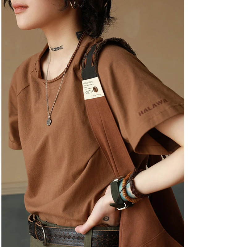 2025 New Arrival Summer Women T-shirt Casual O-neck Short Sleeve Letter Print Good Quality 100% Cotton Vintage Tops Tees T256