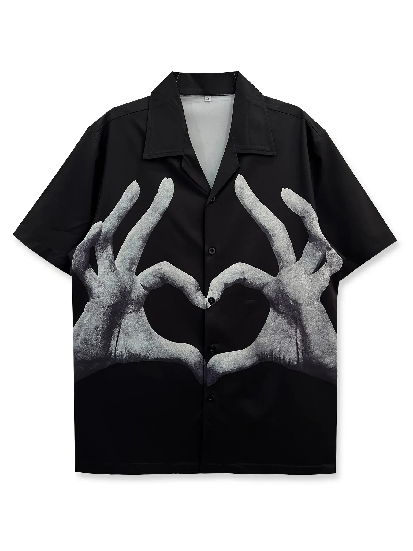 Beach Vacation Aloha Hawaiian Shirt Multi Style Men Abstract Gray Hands Forming Heart Graphic Short Sleeve Casual Top