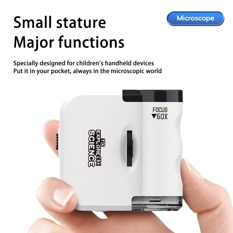 60x Pocket Microscope Montessori Handheld LED Light Biology Magnification Outdoor Students Teaching Gifts Children Stem Toys