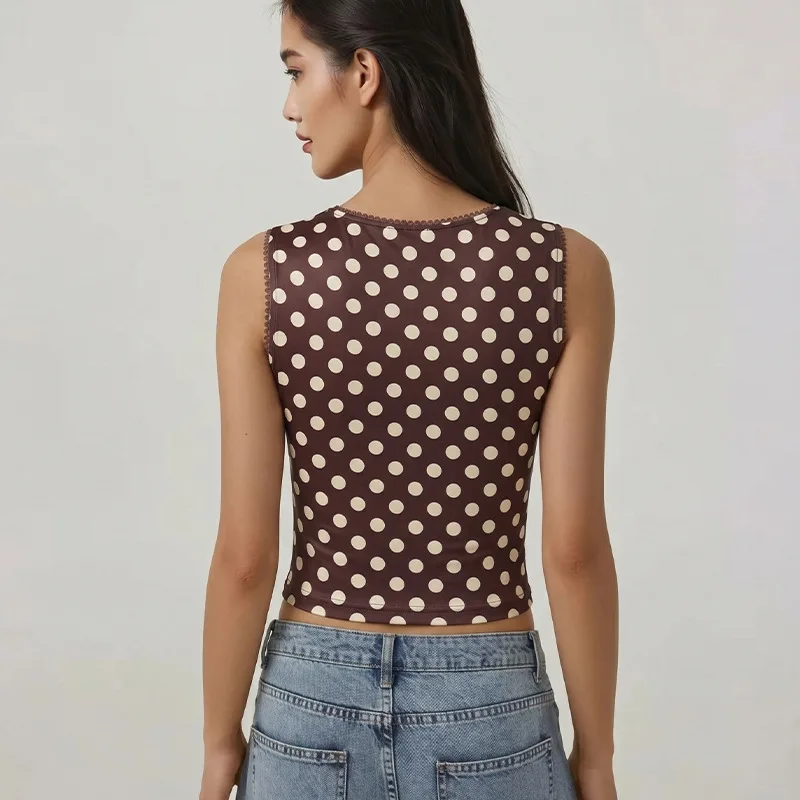 European and American Sexy Hot Girl Vest 2026 Summer Foreign Trade Polka Dot Tight Sleeveless Top for Women