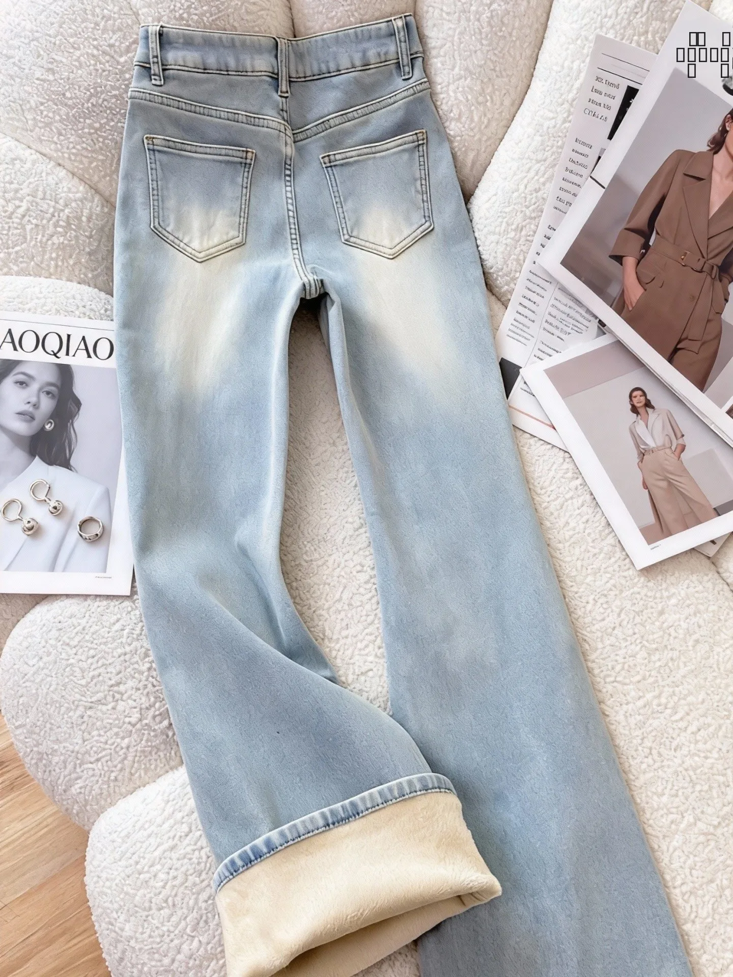 

Женские зимние джинсы-колокольчики больших размеров с подкладкой Thiened Fce, прямые брюки с высокой талией, теплые утягивающие джинсовые брюки, повседневная одежда