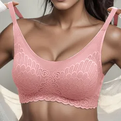 Women Bra Thin Comfortable Breathable Bra Sexy Lace Solid Tank Top Underwear Gathering Upper Support Anti Sagging Large Size Bra