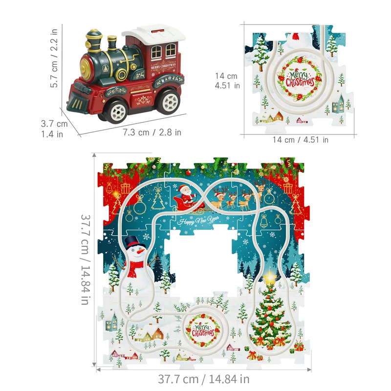 Conjunto de trilhos de trem elétrico de natal, quebra-cabeça diy, carro ferroviário, brinquedo educacional com luzes para crianças, meninos, meninas, presentes, playset