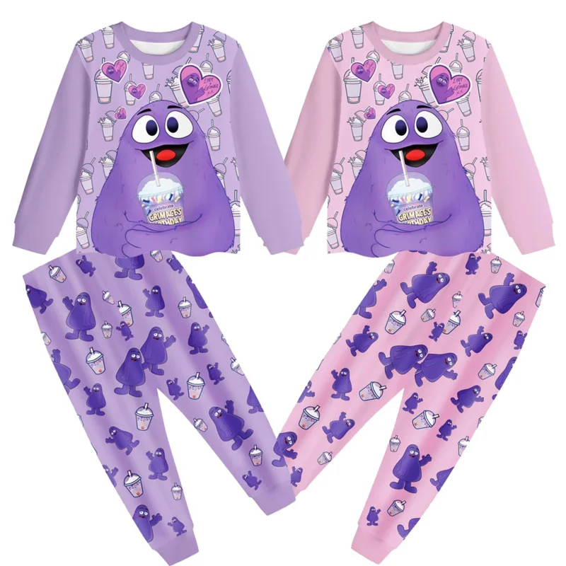 Chemise et pantalon à manches longues pour enfants, pyjama imprimé grimace shake, vêtements de maison pour bébés garçons et filles, vêtements de sport chauds