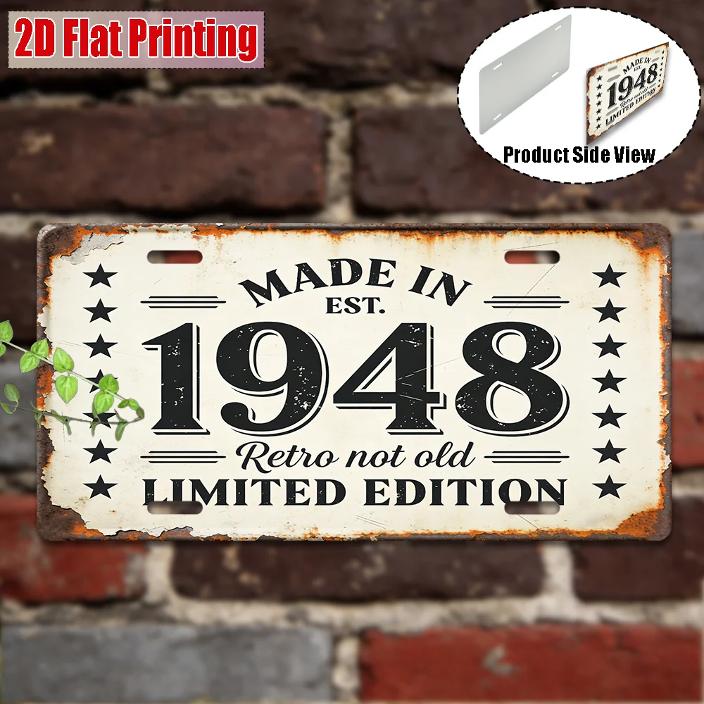 2D Flat, [2D Flat] 1pc, Vintage Metal Sign, Only for Decoration, Outdoor Wall Art (29.97cm * 14.99cm), 1948 Aluminum Sign, Retro