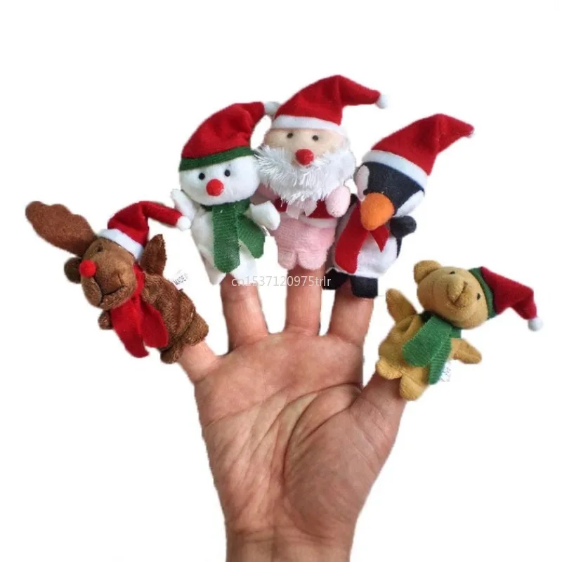 5PCS New Christmas Finger Puppets Toys for Kids Elk Santa Claus Snowman Penguin Character Party Favors Finger Hands Toys