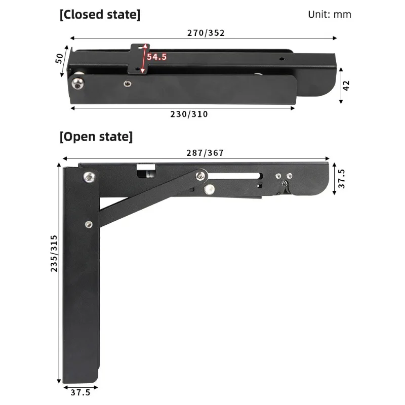 2pcs Folding Desk Hardware Bracket Heavy Duty Damping Support Bracket Kit for Space Saving Shelves & Hanging Tables