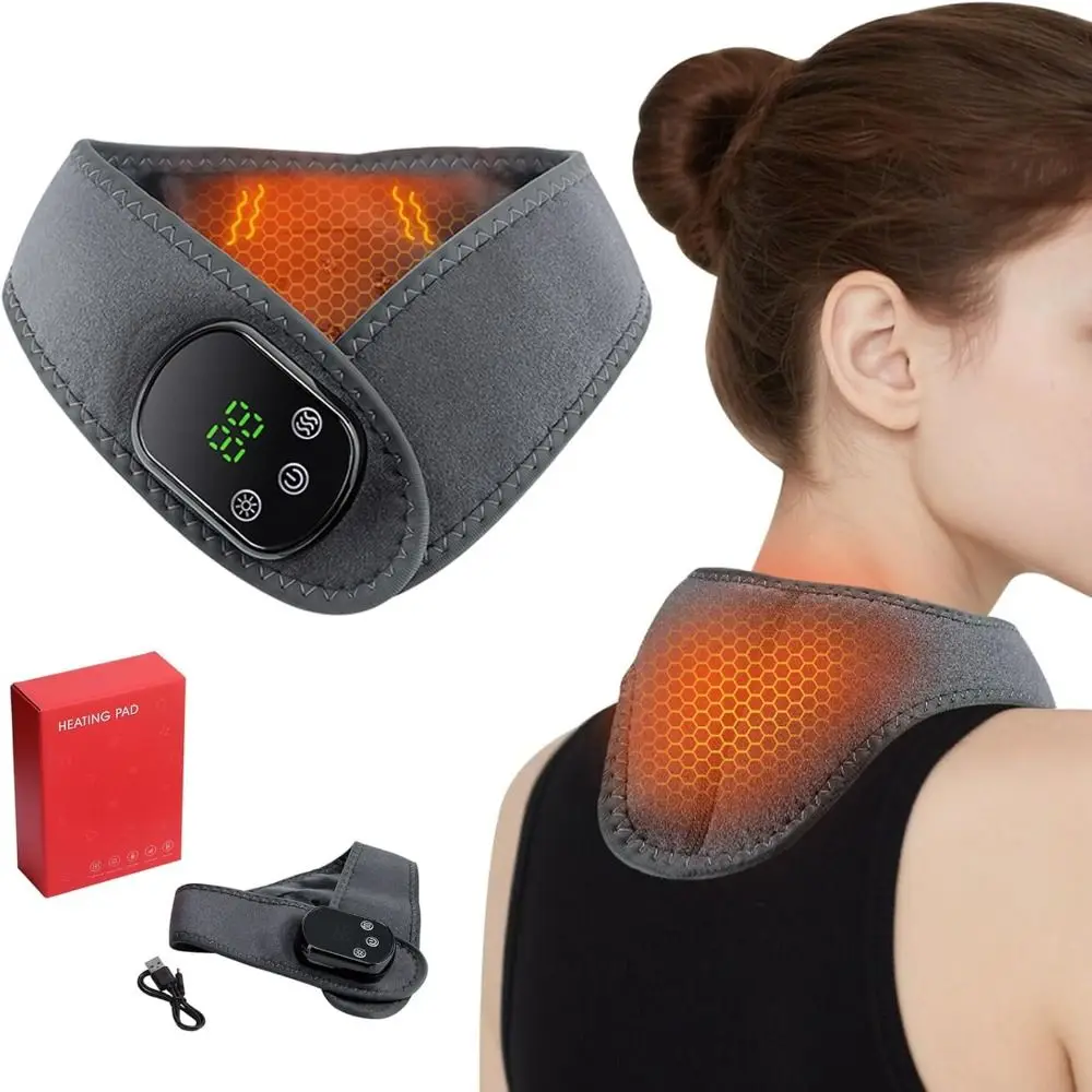 3 Vibration Modes Electric Neck Heating Pad 5 Levels Heated LCD Screen Electric Neck Massager Rechargeable Soft Heated Neck Wrap