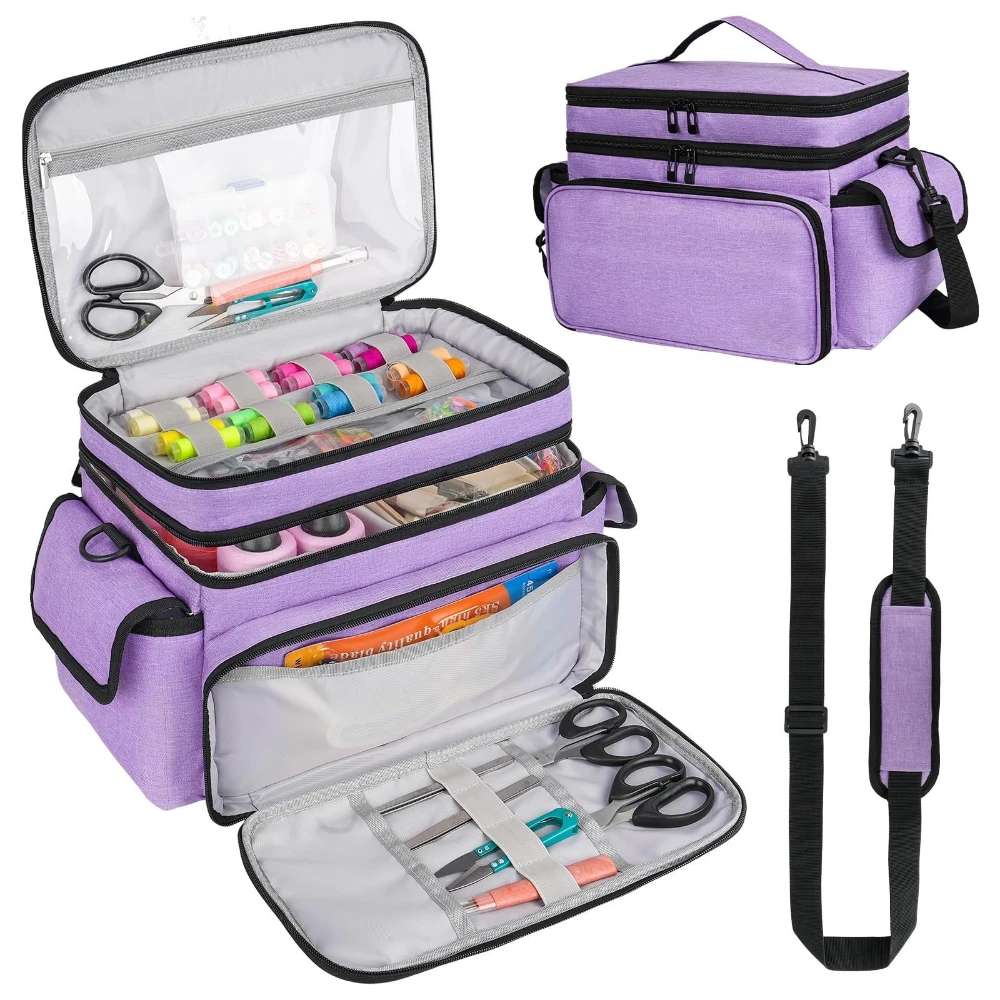Large Capacity Needle and Thread Storage Bag Sewing Tool Bag Multi-layer Craft Organizer Case with Adjustable Shoulder