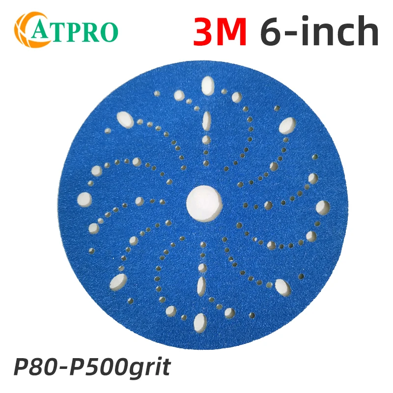 3M321U Blue Fengrui 6-inch Dry Abrasive Paper 150mm Flocking Disc Car Polishing 80-500 Grit Perforated Abrasive Disc