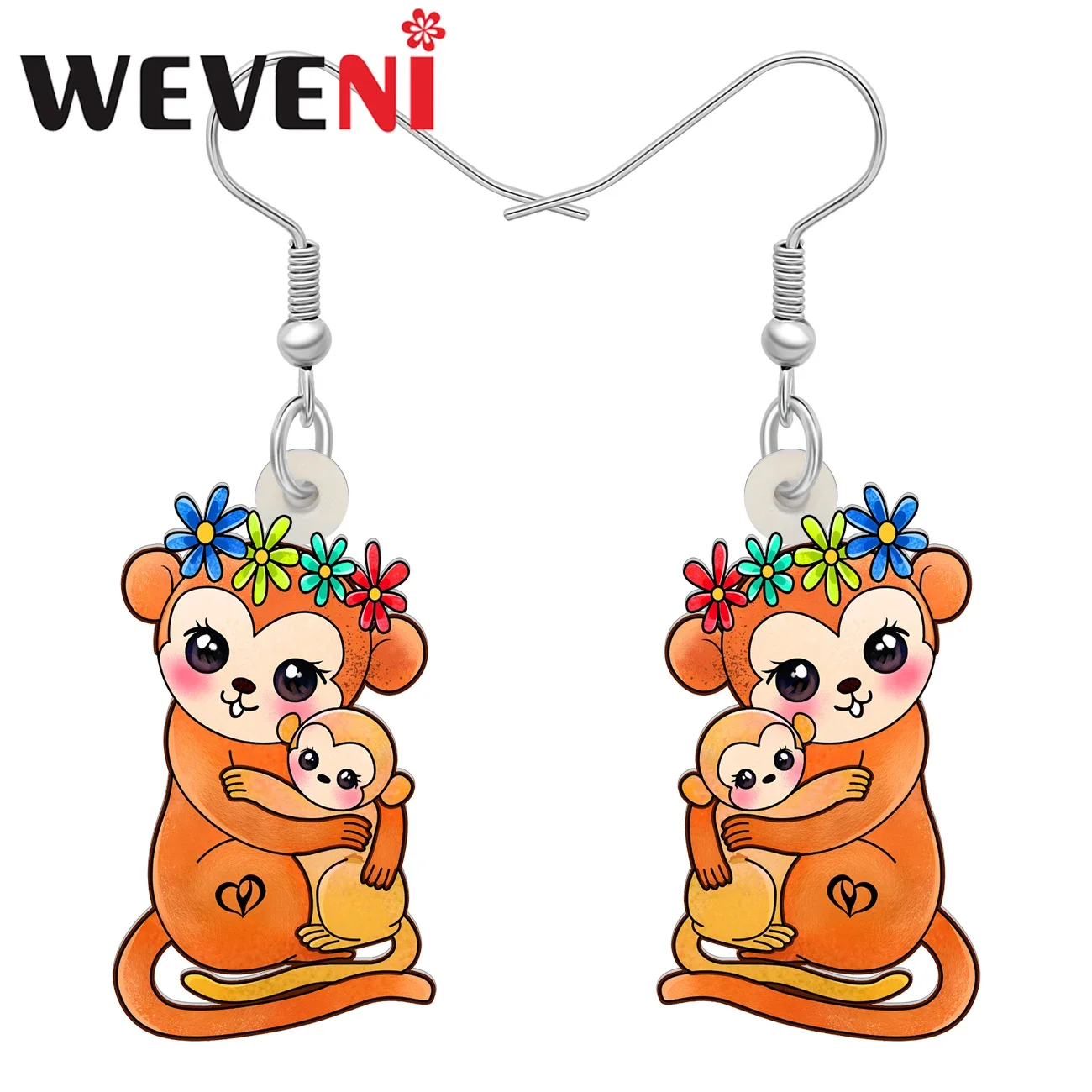 Weveni Acrylic Mothers Day Monkey Baby Earrings Animal Novelty Dangle Drop Charm Fashion Accessories Decorations For Women Girls