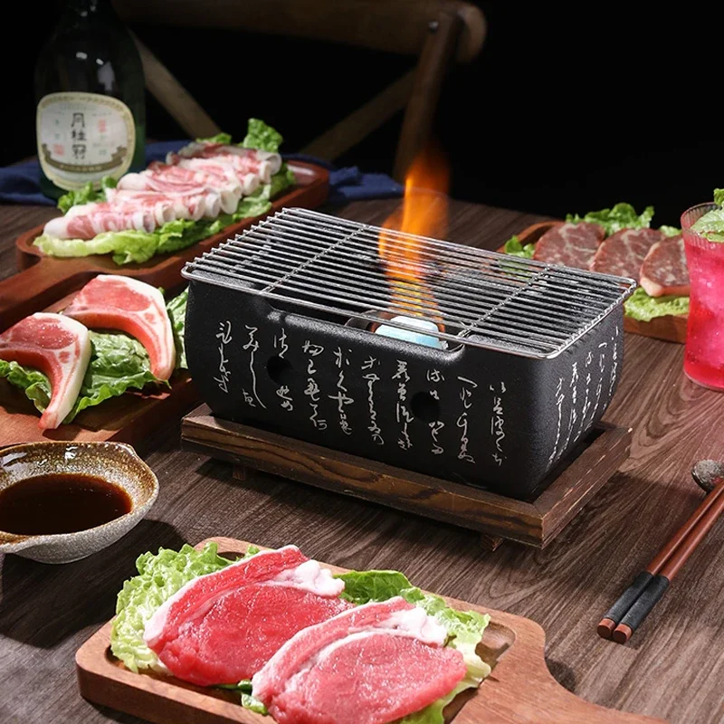 

Smokeless Portable Grill Korean Japanese Barbecue Grill Charcoal BBQ Oven Alcohol Stove Household Non-stick Korea BBQ Table