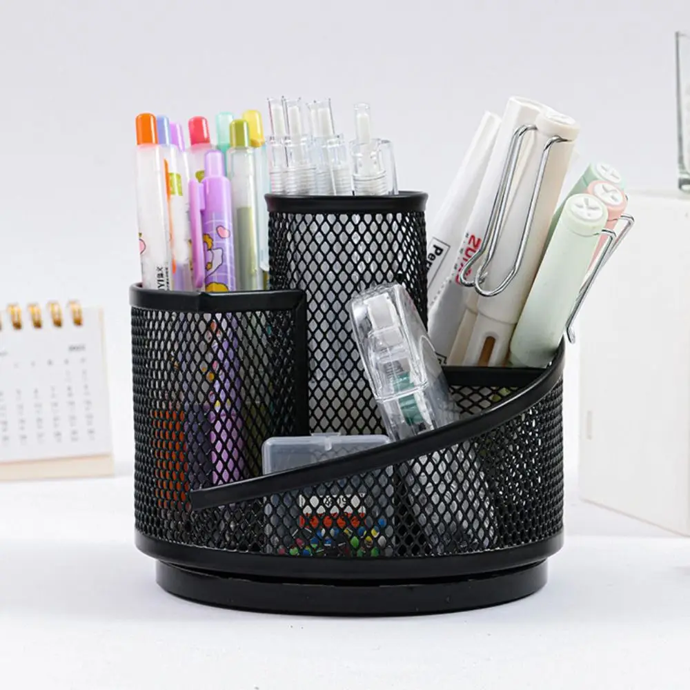 Portapenne multifunzionale per archiviazione efficiente Porta pennelli per trucco in rete metallica Scatola portaoggetti da tavolo con rotazione a 360 gradi Home Office