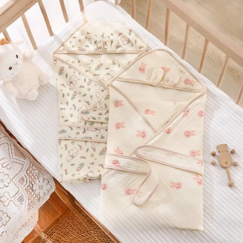 Cute Bear Ear Newborn Swaddle Blanket Baby Floral Fluffy Soft Thin Spring Autumn Warm Cozy Delivery Room Nursery Supplies Gift