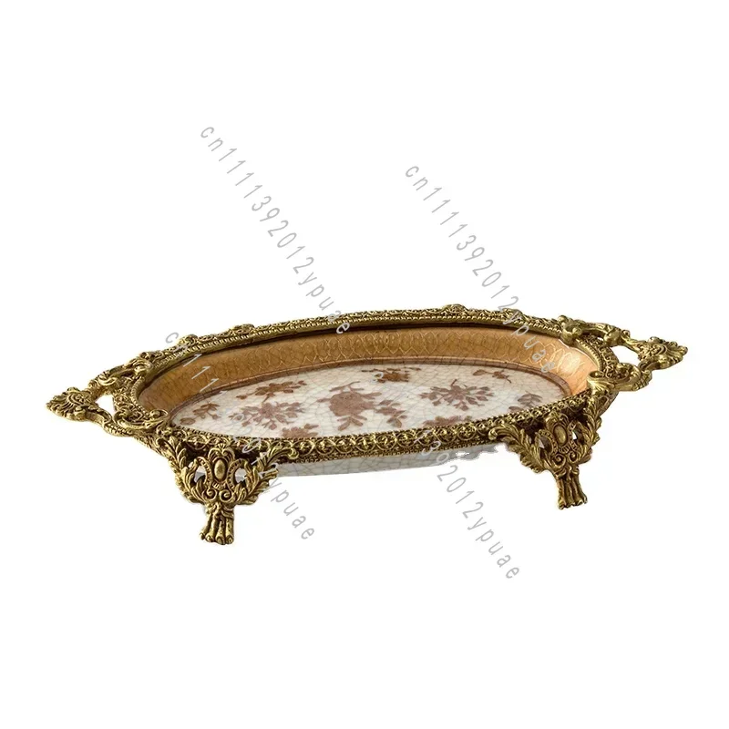 White Luxury Brass Porcelain Decorative Plate, Ceramic Wall Hanging Dish Home Wall Art Ornament