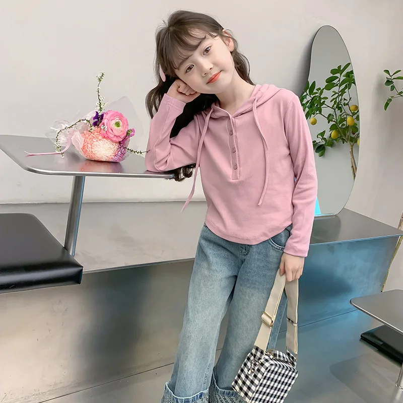 2026 Autumn Girls clothes Hooded solid Sweatshirt Baby t-shirt Dresses teenager Kid Princess 4 6 7 8 9 10 11 12 year