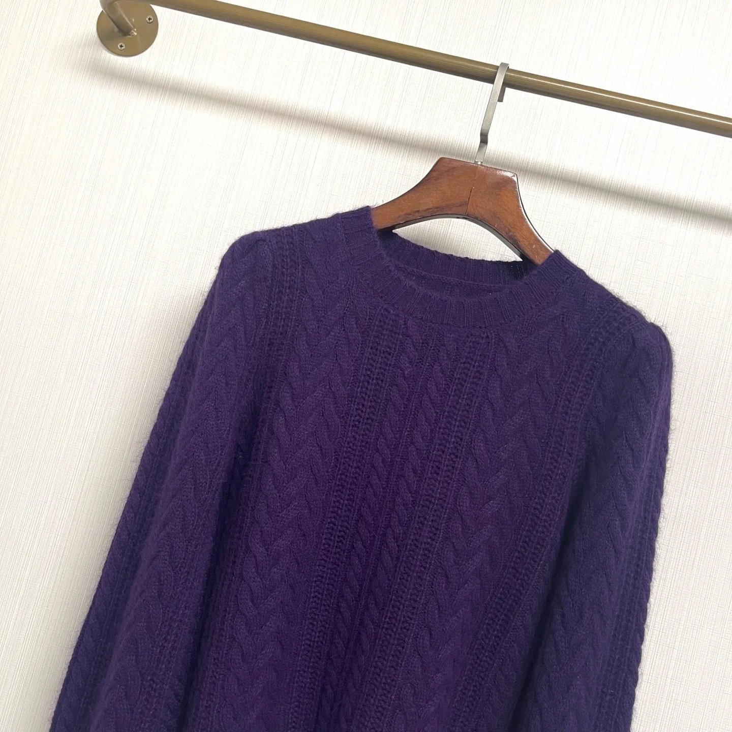High quality new women's purple round neck sweater Fried Dough Twists sweater top