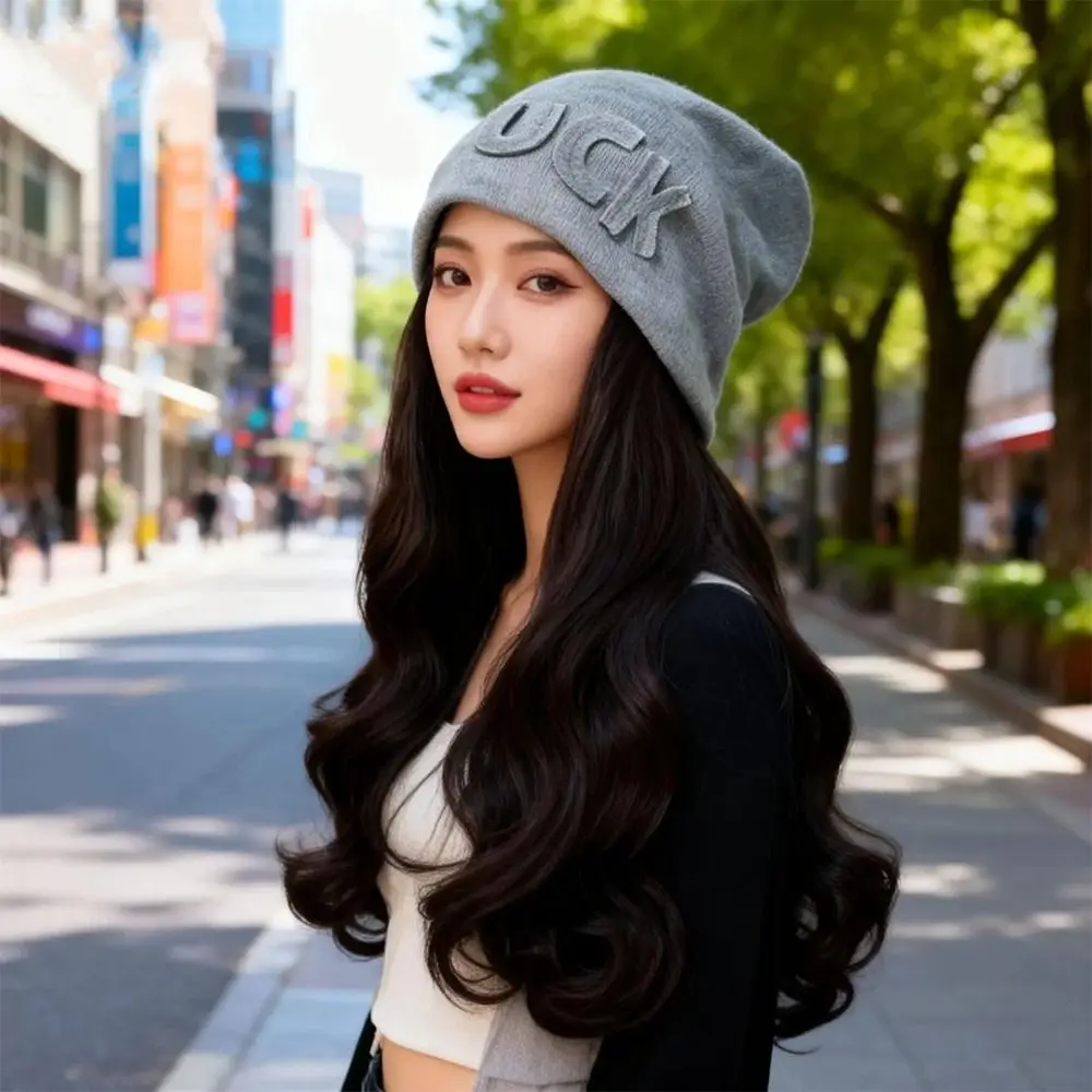 

Осень-зима, длинные волнистые волосы, шапка-бини с париком, теплый парик, вязаная шапка, повседневный парик для волос, зимние шапки для женщин