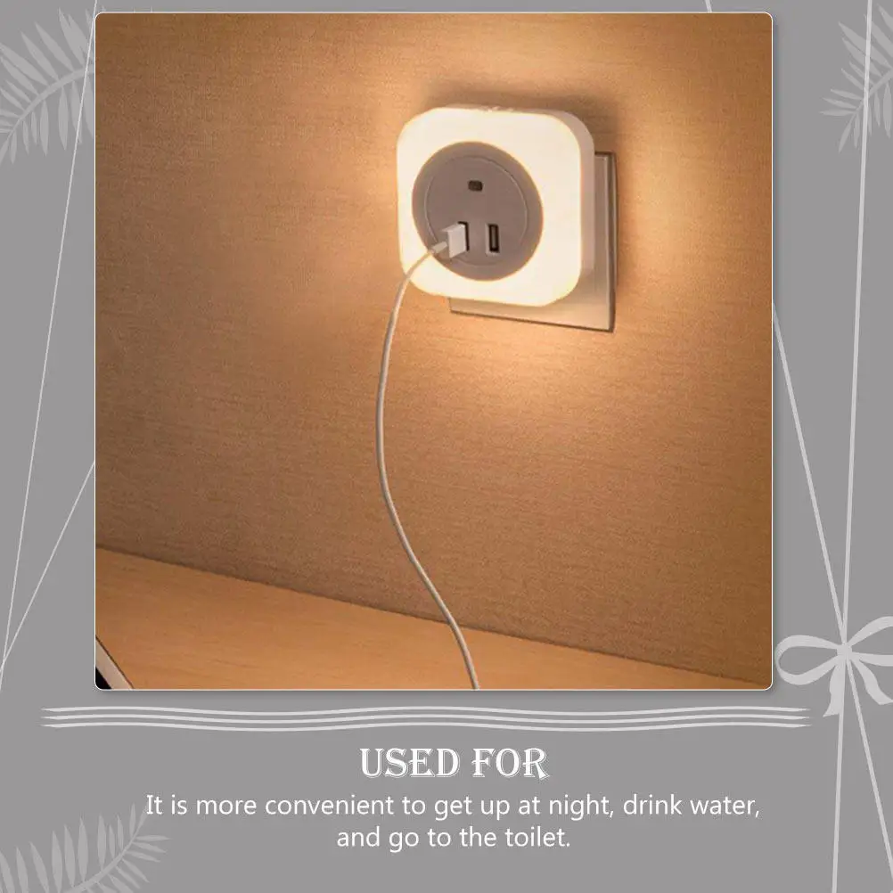 

Dual USB Night Light with Light Control Sensor Bedside Charging Lamp for Bedroom Room Eu Plug LED Night Lamp