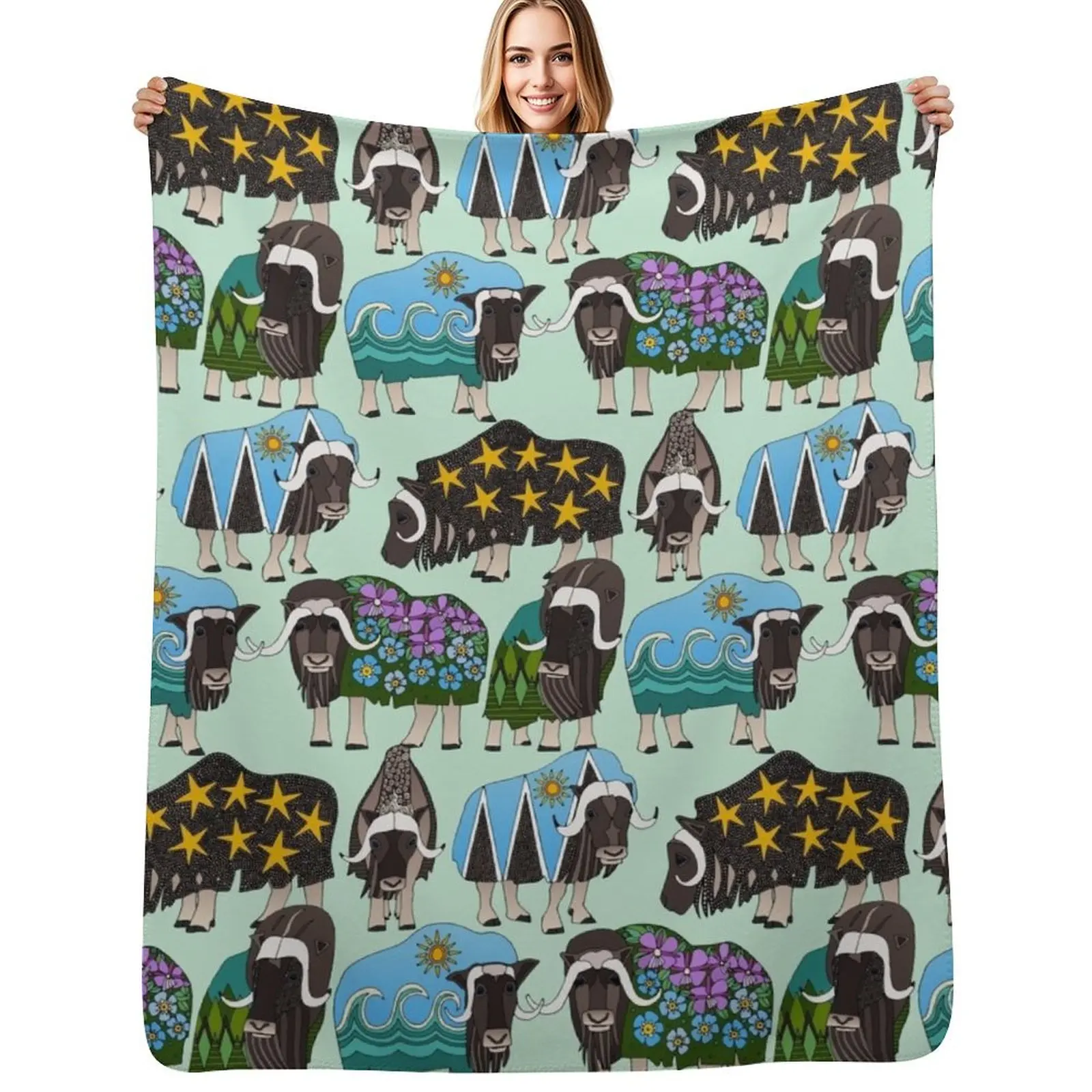 

Alaskan musk ox mint Throw Blanket Soft Sherpa Fleece Warm Blanket for Winter