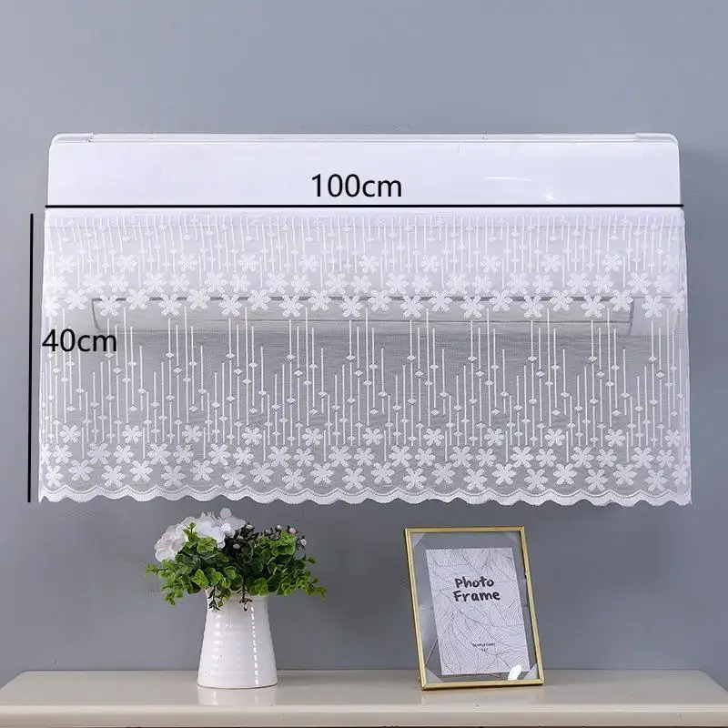 1Pc Lace Embroidery Flower Curtain Windproof Dust-proof Hanging Cover Anti-direct Blowing Air Conditioning Curtain Bedroom Decor